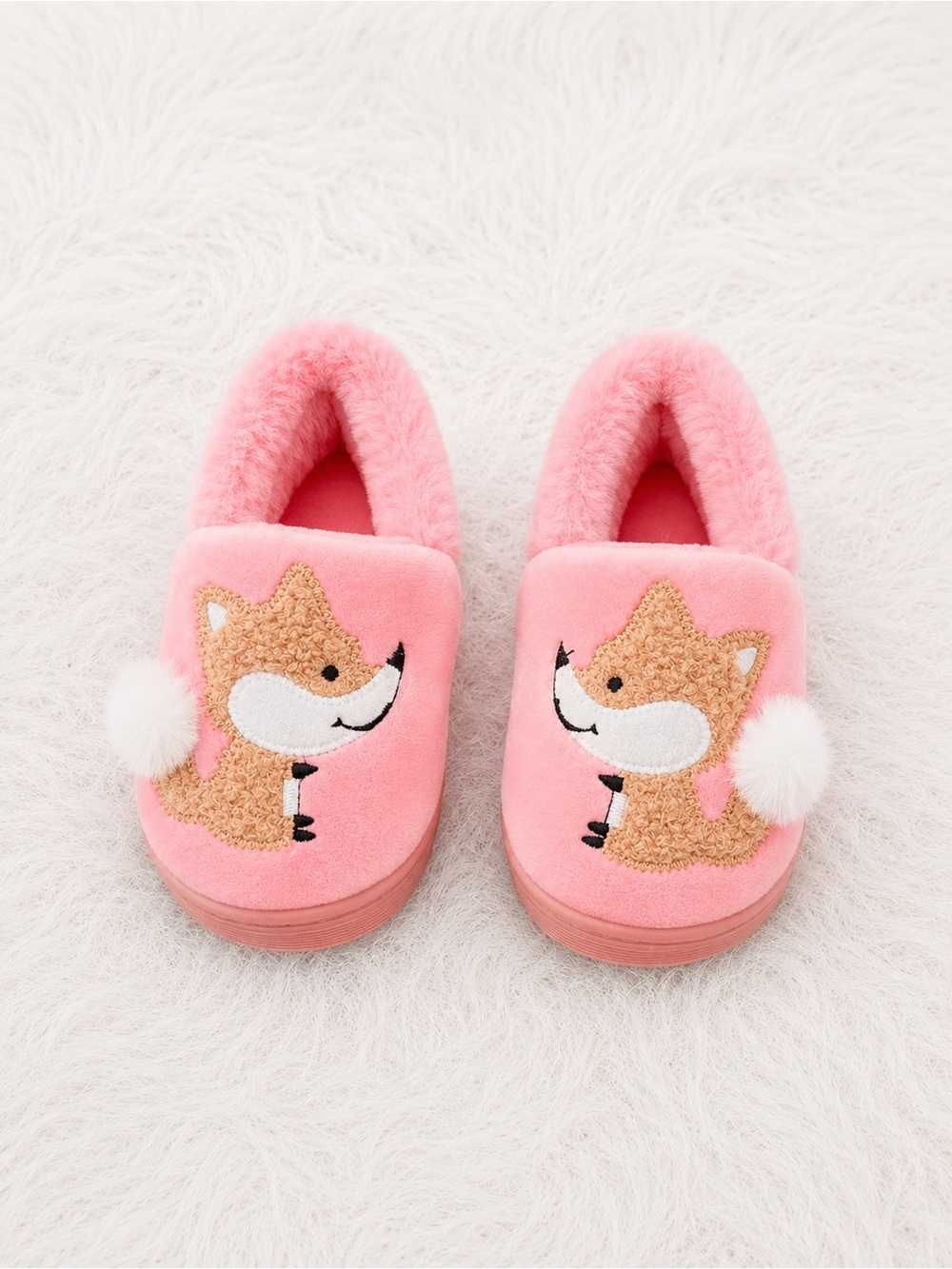 Kids Pink Fox Moccasin Slippers